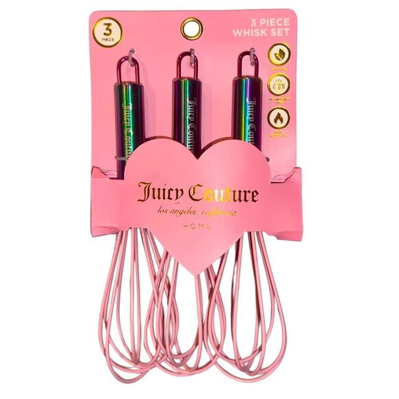 Juicy Couture Home 3 Piece Mini Whisk Kitchen Cook Set Pink Rainbow Iridescent - Picture 1 of 7